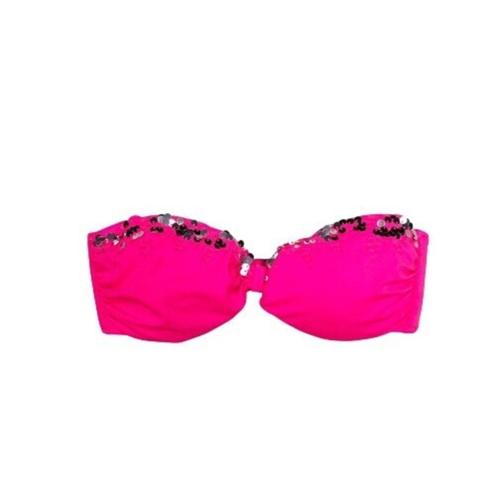 Victoria's Secret Swim Neon Pink Sequin Strapless Padded Bikini Top Size Small
